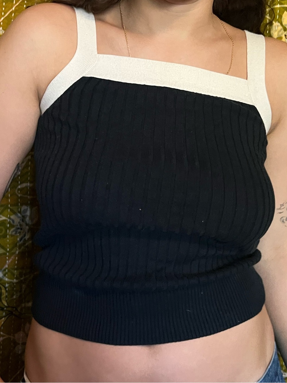 Old Navy Black Ribbed Square-Neck Tank with White Straps